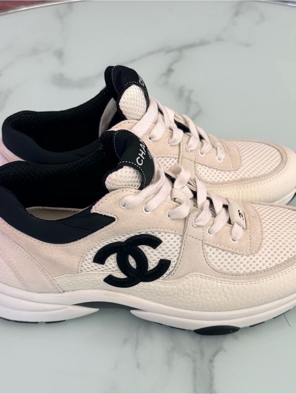 CHANEL White and Black CC Logo Sneakers - Picture 8 of 11
